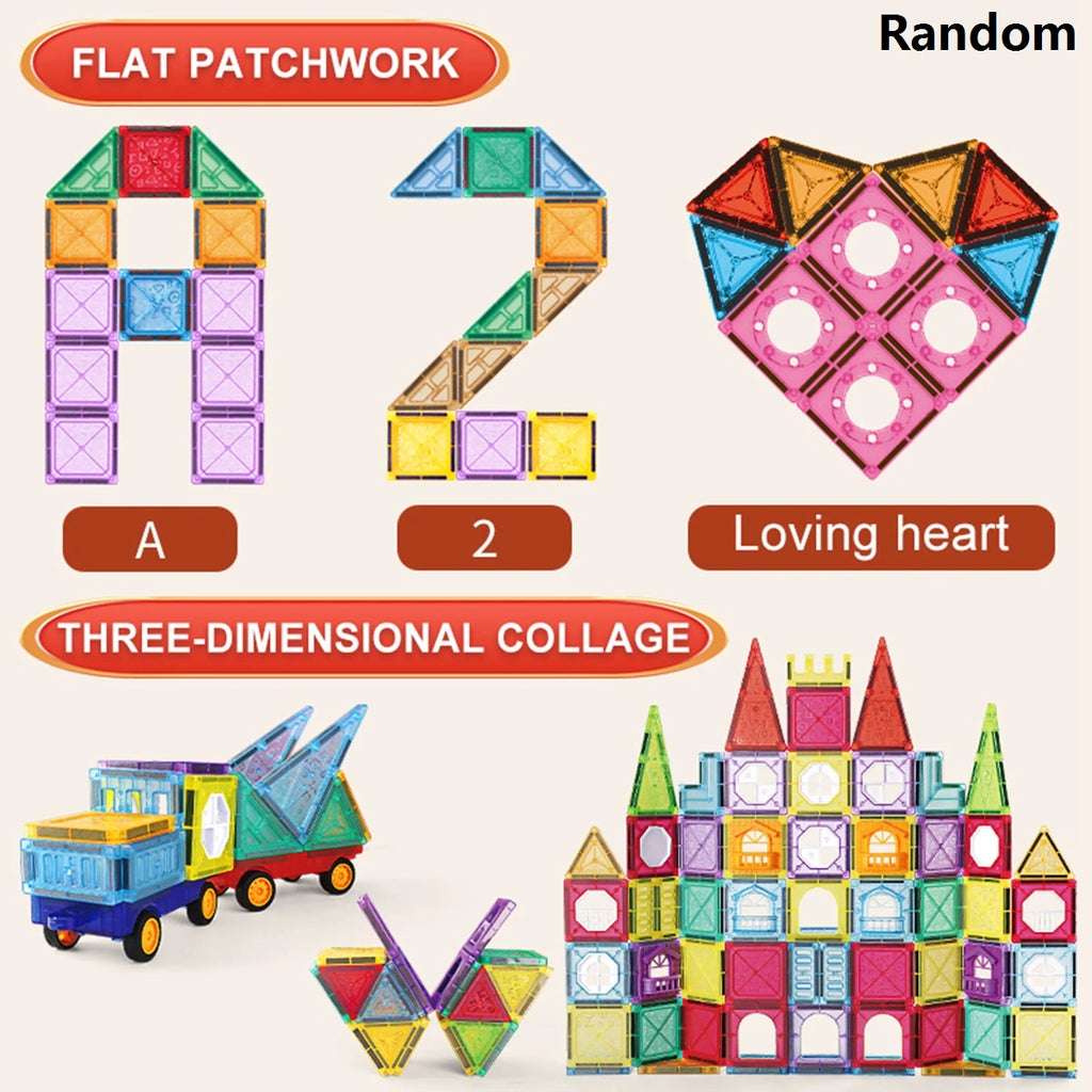 Magnetic Tile Construction Set -222, 110, 70, 60 or 50 pieces