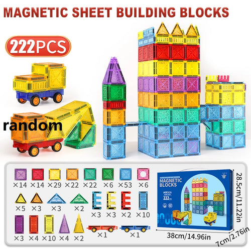 Magnetic Tile Construction Set -222, 110, 70, 60 or 50 pieces