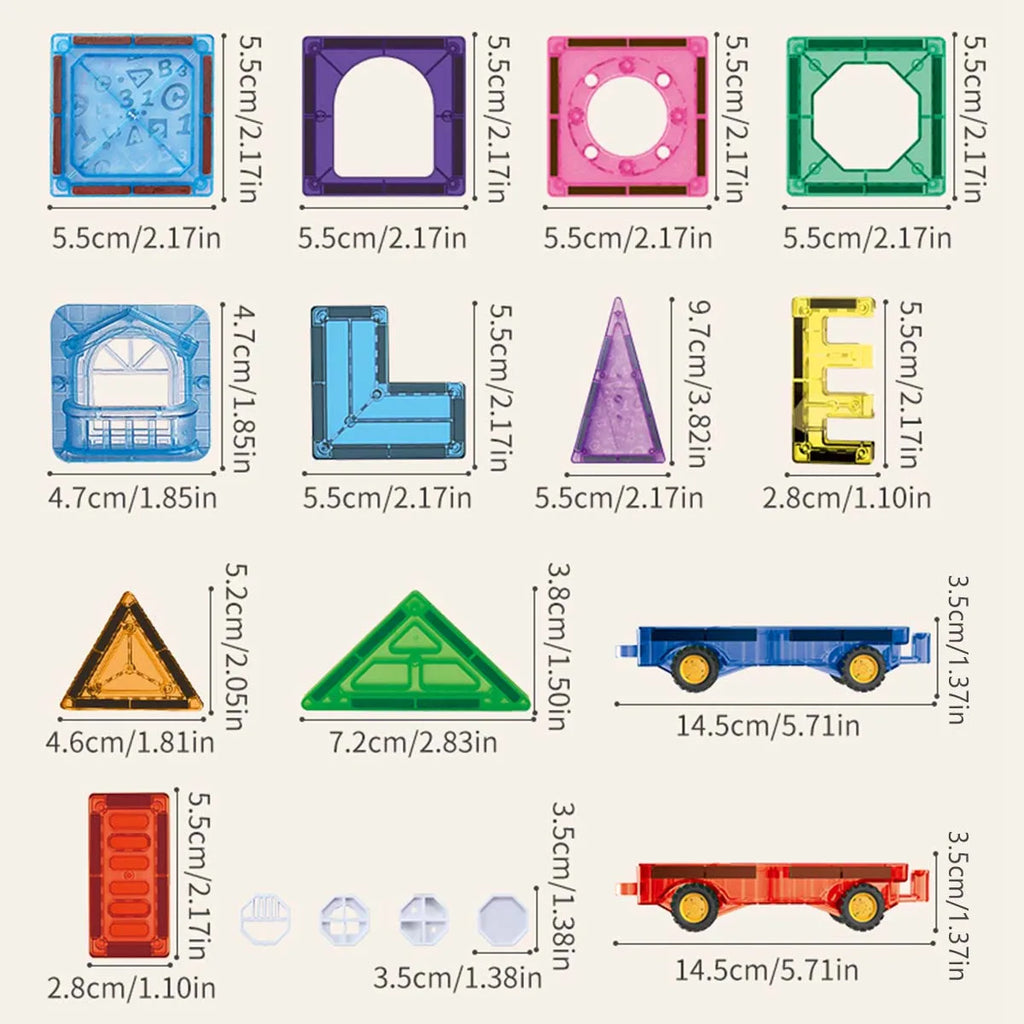 Magnetic Tile Construction Set -222, 110, 70, 60 or 50 pieces