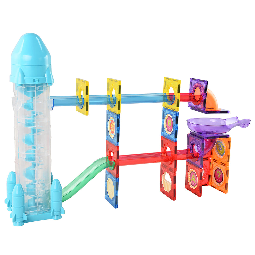 72-Piece Magnetic Building Tile Set & Marble Run