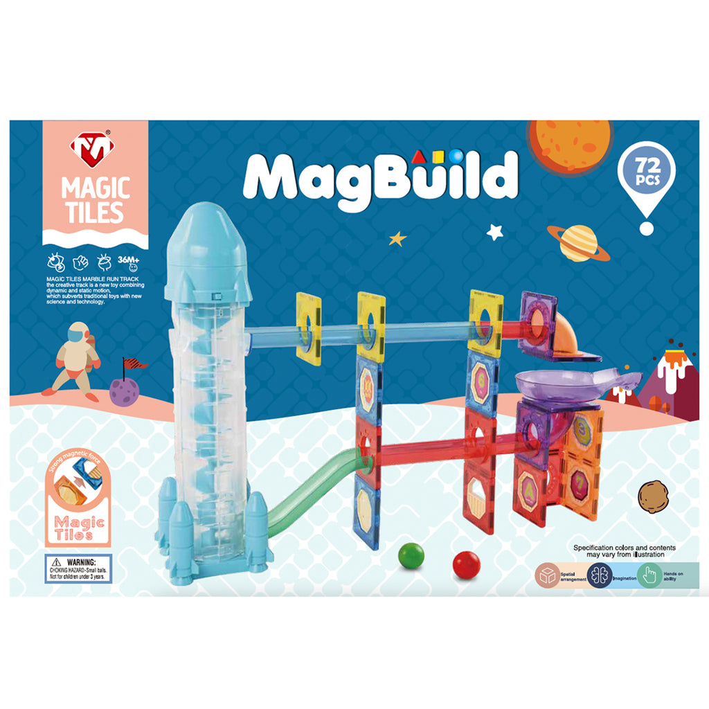 72-Piece Magnetic Building Tile Set & Marble Run